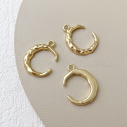 Brass Pendants, Crescent Moon Charm, Hammered, Long-Lasting Plated, Real 14K Gold Plated, 20x15mm