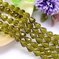 Brins de perles de cristal autrichien imitation larme facettée, grade AAA, olive, 12x10mm, Trou: 0.9~1mm, Environ 33 pcs/chapelet, 15.7 pouce