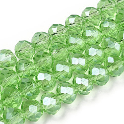 FilI di perline in vetro placcato, lustro di perla placcato, sfaccettato, rondelle, verde chiaro, 3x2mm, Foro: 0.8 mm, circa 150~155pcs/filo, 15~16 pollice (38~40 cm)