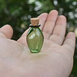Ornamento ovale di bottiglie di sughero in vetro, bottiglie vuote di vetro che desiderano, decorazioni per case delle bambole, verde oliva, 25x16.5mm