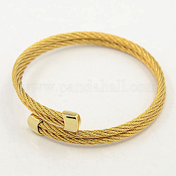 Trendy 304 Stainless Steel Torque Bangles, 304 Stainless Steel Rope Bangles, with Metal Findings, Golden, 51mm
