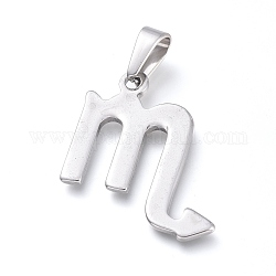 304 Stainless Steel Pendants, Constellation/Zodiac Sign, Stainless Steel Color, Scorpio, 32x29x1.5mm, Hole: 10x4.5mm