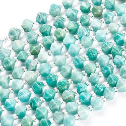 Natur Amazonit Perlen Stränge, facettiert, mit Glasperlen, Doppelkegel, 9x7 mm, Bohrung: 1.2 mm, ca. 35~40 Stk. / Strang, 15.75~16.53 Zoll (40~42 cm)