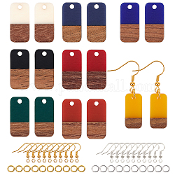 Olycraft bricolage kits de fabrication de boucles d'oreilles pendantes, y compris les pendentifs en résine et en bois de noyer, Crochets d'oreille en laiton, anneaux de jonction en laiton, rectangle, couleur mixte, pendentifs: 20.5x10x3~4 mm, Trou: 2mm, 8 couleurs, 4 pcs / couleur, 32 pcs / boîte