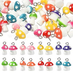 32Pcs 16 Styles Opaque Resin Pendants, with Platinum Tone Alloy Loops, Mushroom Charm with Polka Dot Pattern, Mixed Color, 15~16x8~11mm, Hole: 2mm, 2pcs/style
