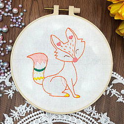 DIY Fox Painting Embroidery Beginner Kits, Including Printed Cotton Fabric, Embroidery Thread & Needles, Round Embroidery Hoop, Coral, 150mm