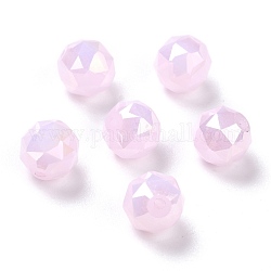 Perles en verre opaque électroplaqué, arc-en-ciel plaqué, facette, ronde, perle rose, 10x9.5mm, Trou: 1.4mm