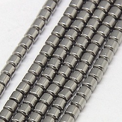 Chapelets de perles en hématite synthétique sans magnétiques, colonne, Grade a, platinée, 2x2mm, Trou: 1mm, Environ 200 pcs/chapelet, 16 pouce
