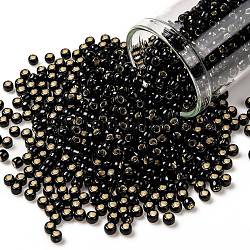 Cuentas de semillas redondas toho, Abalorios de la semilla japonés, (2210) negro azabache opaco forrado en plata, 8/0, 3mm, agujero: 1 mm, aproximamente 222 unidades / 10 g