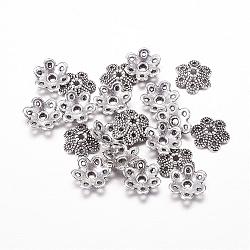 Coppette copriperla di perline stile tibetano, fiore, 6 -petal,  piombo e cadmio libero, argento antico, 9.5x10x3mm, Foro: 1.5 mm
