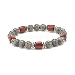 Stretch-Armband mit natürlichen Sesam-Jaspis-Perlen für Frauen oder Männer, Armbänder aus Holz- und Legierungsperlen, Innendurchmesser: 2-1/8 Zoll (5.5 cm)