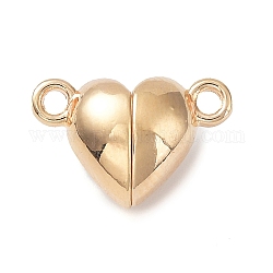 Brass Magnetic Clasps, Heart, Real 18K Gold Plated, 9.5x14.5x6.5mm, Hole: 1.5mm