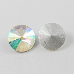 Diamante de imitación de cristal en punta, rhinestone del rivoli, espalda plateada, cono, claro ab, 10x5mm