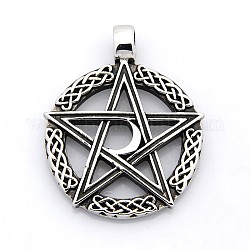Retro 304 Stainless Steel Ring with Pentagram Pendants, Antique Silver, 43x35x4mm, Hole: 5mm
