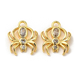 Brass Micro Pave Cubic Zirconia Charms, Spider, Real 18K Gold Plated, 11x9x2mm, Hole: 1.4mm