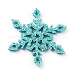 Flocon de neige feutre tissu noël thème décorer, avec de la poudre d'or des paillettes, pour les enfants, les pinces à cheveux bricolage font, turquoise moyen, 4.15x3.65x0.25 cm
