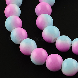 Two-Color Baking Painted Glass Bead Strands, Round, Medium Orchid, 8mm, Hole: 1.3~1.6mm, about 104pcs/strand, 32.7 inch