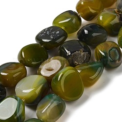 Chapelets de perles d'agate naturelle, teints et chauffée, pépites, pierre roulée, olive, 14~15x10~14x8~9.5mm, Trou: 1.6mm, Environ 12~13 pcs/chapelet, 7.09~7.48'' (18~19 cm)