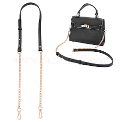 Bandoulières de sac à main en simili cuir, avec chaîne gourmette en alliage et fermoir pivotant, noir, 119.6x1.4 cm