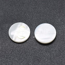 Shell Cabochons, mit Harz, flache Runde mit arabischem Alphabet, weiß, 9.5~10x1.5~2.5 mm