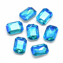 Cabujones de cristal con rhinestone, espalda plateada, facetados, color de ab chapado, octágono rectángulo, cielo azul profundo, 18x13x5mm