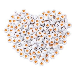 Opaque Acrylic Beads, with Enamel, Flat Round with Heart, Goldenrod, 7x3.5mm, Hole: 1.2mm