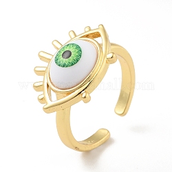 Акриловое кольцо-манжета с конским глазом, настоящие 18-каратные позолоченные латунные украшения для женщин, без кадмия и без свинца, зеленый газон, размер США 7 (17.3 мм)