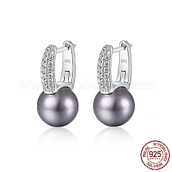 925 orecchini a cerchio in argento sterling rodiato, con perle tonde di perle naturali, platino, 15x7mm