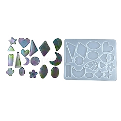 Leaf Heart Rectangle DIY Pendant Silicone Molds, Resin Casting Molds, for UV Resin, Epoxy Resin Craft Making, WhiteSmoke, 114x90x4mm, Hole: 1mm & 1.8mm, Inner Diameter: 13~37x10.5~26mm