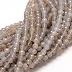 Natural Grey Agate Round Bead Strands, 4mm, Hole: 1mm, about 94pcs/strand, 15.5 inch