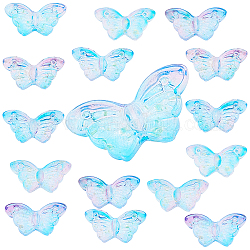 Sunnyclue perle di vetro dipinte a spruzzo trasparenti bicolore, con polvere di scintillio, farfalla, dodger blu, 8x15x4.5mm, Foro: 1 mm, 100pcs/scatola