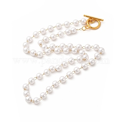 Пластиковые ожерелья с искусственным жемчугом, ионное покрытие (ip) 304 ювелирное изделие из нержавеющей стали для женщин, золотые, 17 дюйм (43.3 см)