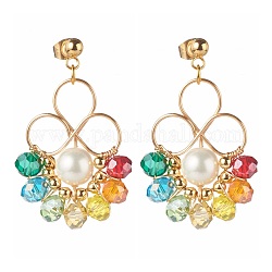 Boucles d'oreilles pendantes en perles de verre colorées pour filles, boucles d'oreilles en perles de coquillages ronds, or, 40mm, pin: 0.8 mm