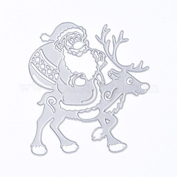 Weihnachten Thema Rahmen Kohlenstoffstahl Schneidwerkzeuge Schablonen, für DIY Scrapbooking / Fotoalbum, Dekorative Prägepapierkarte aus Papier, Weihnachtsmann mit Rentier, Platin matt Farbe, 107x99x0.8 mm