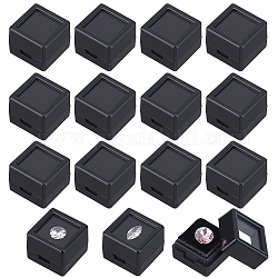 Cajas de almacenamiento de diamantes sueltos de plástico cubo, Vitrina de piedras preciosas con ventana de acrílico transparente y esponja en el interior., negro, 2x2x1.6 cm