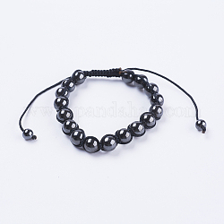 Bracelets réglables de perles tressées avec cordon en nylon, avec perles rondes en hématite synthétique, 2 pouce (50 mm)