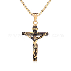 Ожерелье с подвеской в виде креста с распятием Иисуса, религиозное ожерелье, священное очарование, цепочка на шею, ювелирное изделие, подарок на день рождения, пасху, день благодарения, античное золото , 21.65 дюйм (55 см)