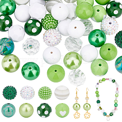 Pandahall elite 1 ensemble de perles acryliques et résine de style mixte, ronde, vert clair, 17.5~20x18~19.5mm, Trou: 2.5~3.5mm, 50 pièces / kit