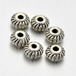 Legierung Rondelle Spacer Beads im tibetischen Stil, Bleifrei und Cadmiumfrei und Nickel frei, Antik Silber Farbe, 6x3 mm, Bohrung: 2 mm