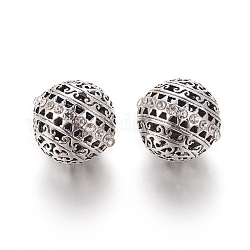 Alloy Rhinestone Beads, Round, Crystal, Antique Silver, 26x25mm, Hole: 3mm