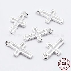 925 стерлингов серебряные подвески, крест подвески, с 925 маркой, серебряные, 12.5x7x1.4 мм, отверстие : 0.8 мм