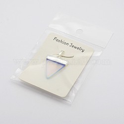 Triangle Shaped Opalite Pendants, with Silver Color Plated Brass Findings, 35x25x6mm, Hole: 5x8mm