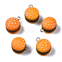 Pendenti in resina opaca, con passante in ferro tono platino, cibo imitazione, hamburger, arancione, 20~21x16x13mm, Foro: 2 mm