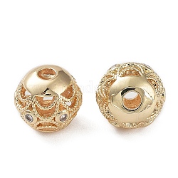 Rack Plating Brass Micro Pave Clear Cubic Zirconia Beads, Long-Lasting Plated, Cadmium Free & Lead Free, Hollow, Round with Lion Dancing, Real 14K Gold Plated, 8mm, Hole: 2mm