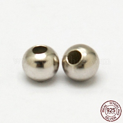 925 бусина из стерлингового серебра круглой формы с родиевым покрытием, платина, 3x3 мм, отверстие : 1 мм