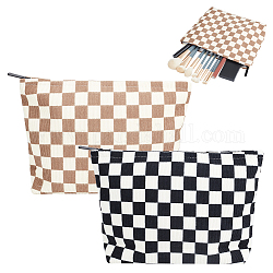2 Colors Field Checkered Corduroy Organizer Black White Checkerboard Travel Cosmetic Bag Beige Checkerboard Toiletry Bag Large Capacity Zipper Beauty Bag Skincare Cosmetic Brush Organizer