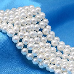 De color ab chapado perla de la cáscara del grano redondo hebras, blanco, 10mm, agujero: 0.8~1 mm, aproximamente 40 pcs / cadena, 15.74 pulgada.