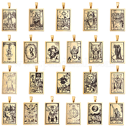 DICOSMETIC 22Pcs Tarot Card Pendant Necklace Stainless Steel Engraved Tarot Pattern Charms Vintage Golden Rectangle Divination Future Pendant with Clasp for Jewelry Making DIY Crafts, Hole: 8x4mm