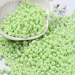 Baking Paint Glass Seed Beads, Round, Light Green, 4x3mm, Hole: 1.2mm, about 7650pcs/pound