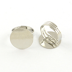 Impostazioni piane rotonde pad Brass Ring, risultati di base anello regolabile, nichel libero, platino, vassoio: 20mm, 18mm